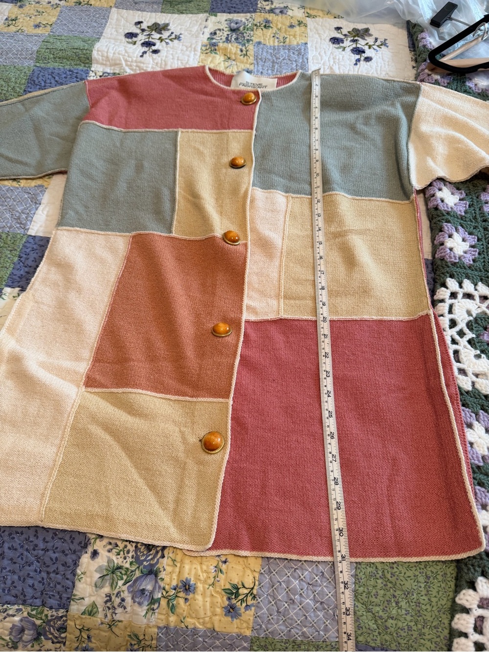 Steve Fabrikant Vintage Wool Color Block Long Button Down Sweater Size M - Picture 10 of 16